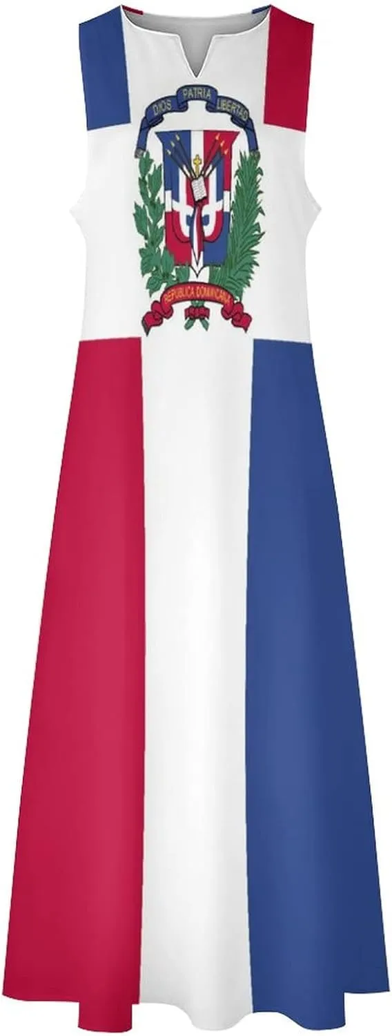 TAIZIYEAH Long Dress Dominican Flag Women's Summer Casual Loose Dress Long Dress Short Sleeve for Girls Fashion Skirts 2XL