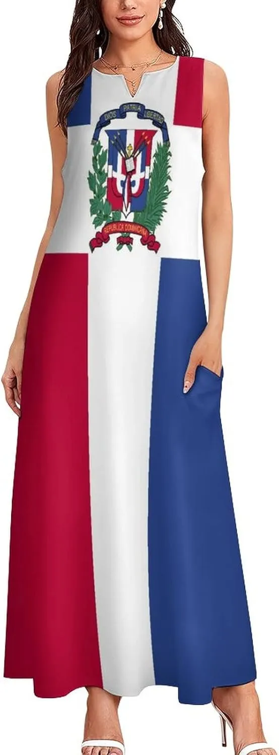 TAIZIYEAH Long Dress Dominican Flag Women's Summer Casual Loose Dress Long Dress Short Sleeve for Girls Fashion Skirts 2XL