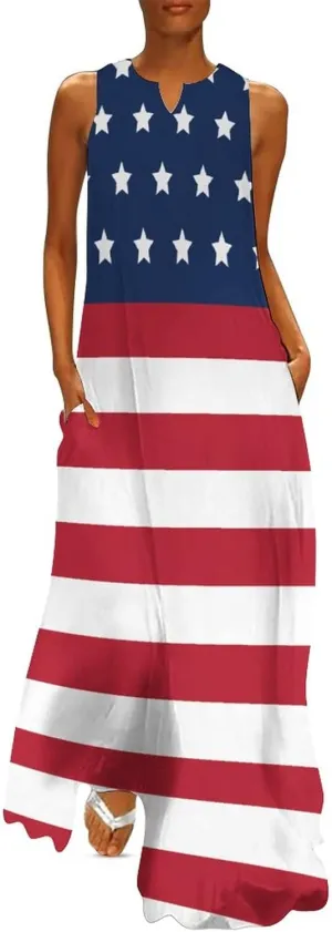TAIZIYEAH Long Dress Elegant Casual Long Dress American Flag Girls Summer Sunshine Beach Skirts for Womens S