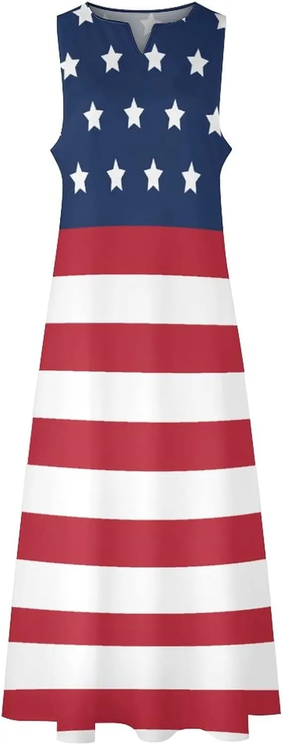 TAIZIYEAH Long Dress Elegant Casual Long Dress American Flag Girls Summer Sunshine Beach Skirts for Womens S