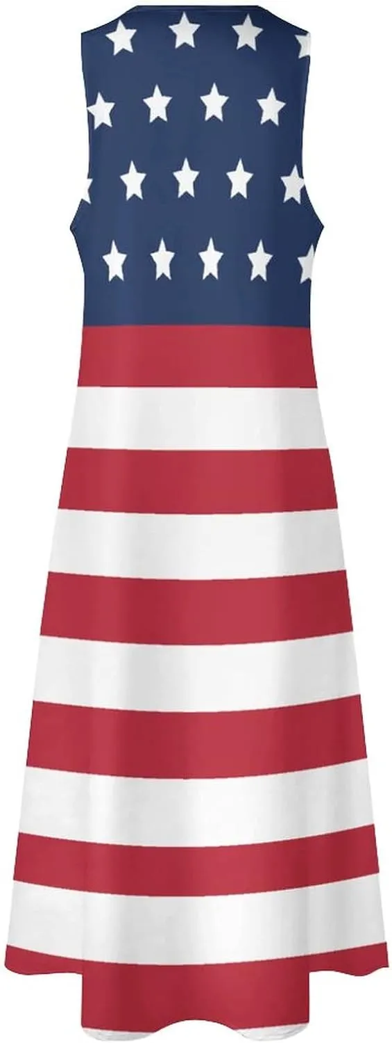 TAIZIYEAH Long Dress Elegant Casual Long Dress American Flag Girls Summer Sunshine Beach Skirts for Womens S