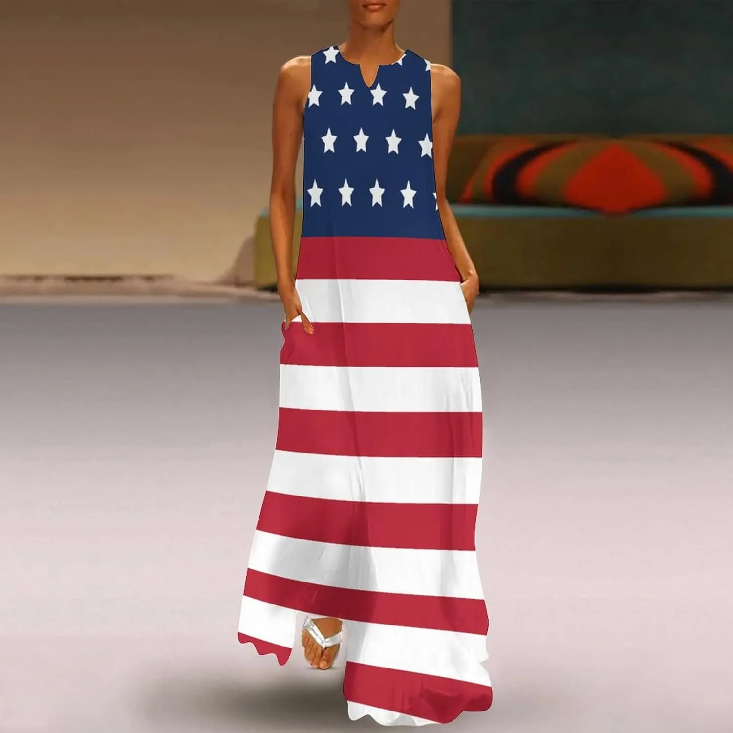 TAIZIYEAH Long Dress Elegant Casual Long Dress American Flag Girls Summer Sunshine Beach Skirts for Womens S