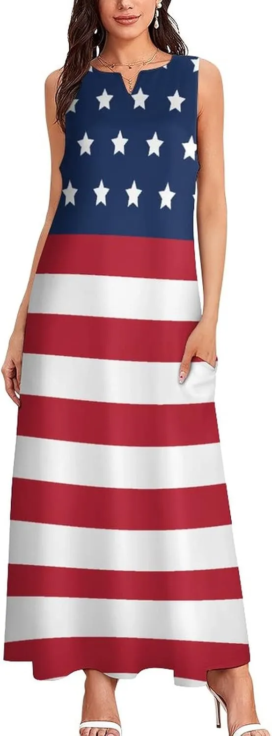 TAIZIYEAH Long Dress Elegant Casual Long Dress American Flag Girls Summer Sunshine Beach Skirts for Womens S