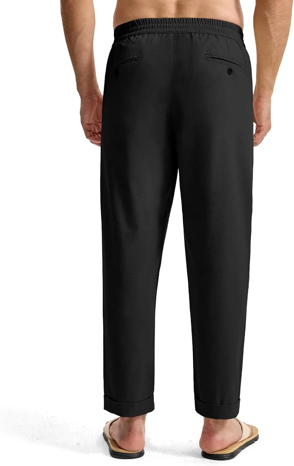 TBMPOY Men’s Linen Pants Casual Lightweight Beach Summer Pants Elastic Waist Slim Fit Trousers
