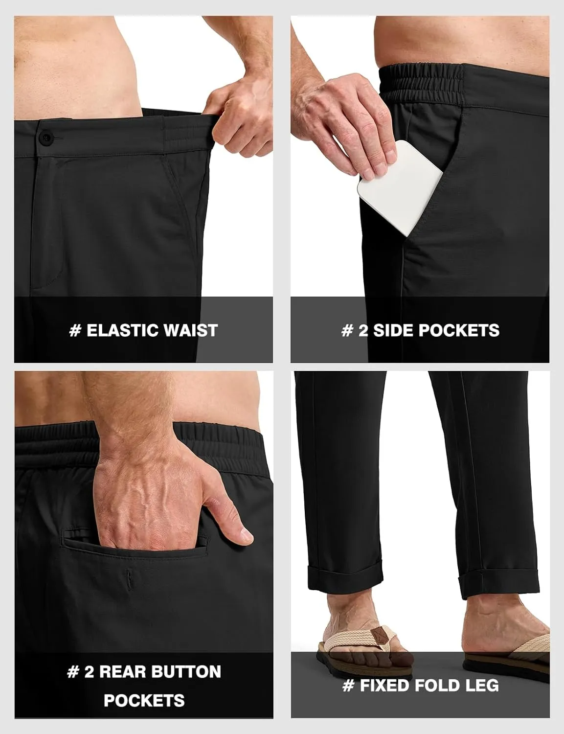 TBMPOY Men’s Linen Pants Casual Lightweight Beach Summer Pants Elastic Waist Slim Fit Trousers