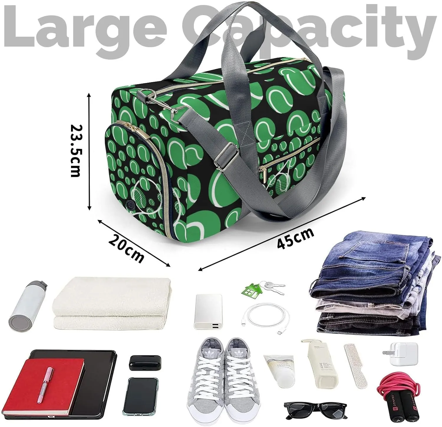 Tennis Clover Sport Gym Waterproof Travel Duffel Bag for Men and Women with Shoe Compartment