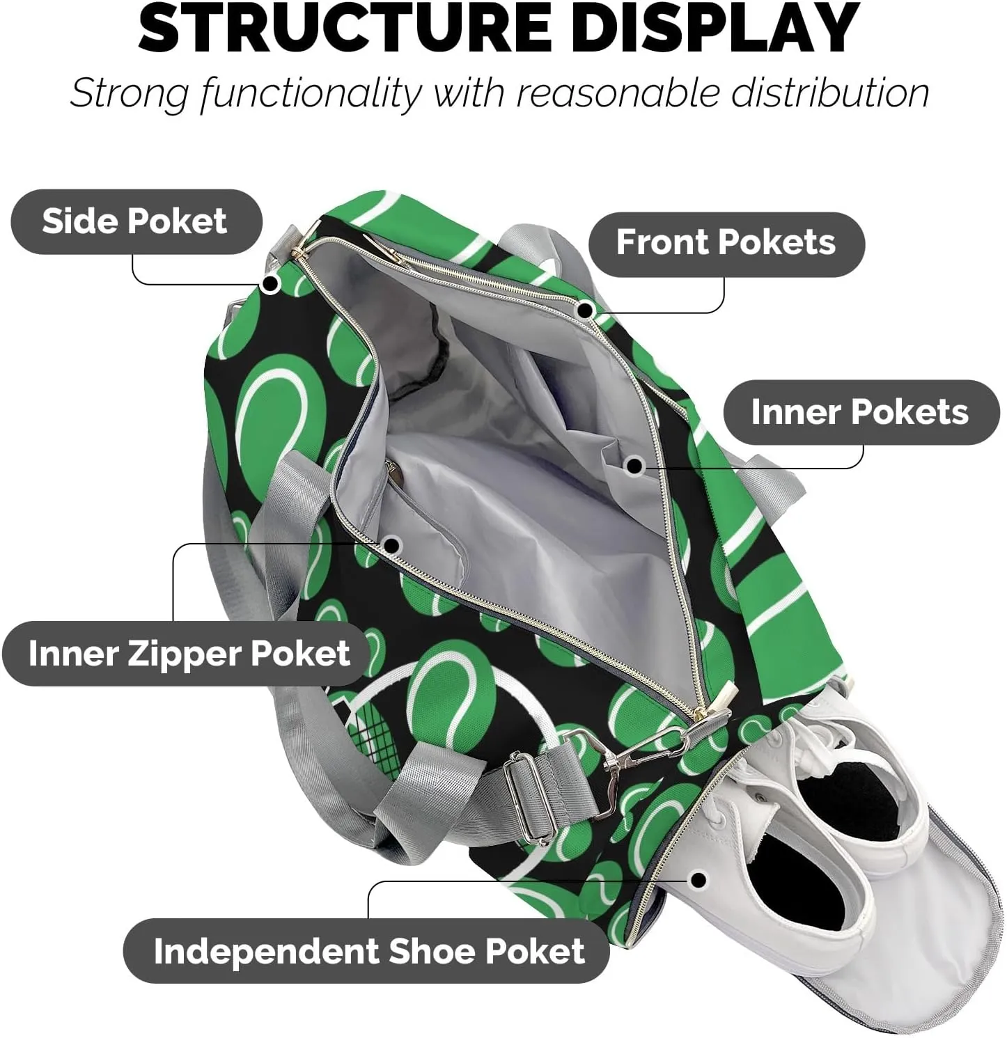 Tennis Clover Sport Gym Waterproof Travel Duffel Bag for Men and Women with Shoe Compartment