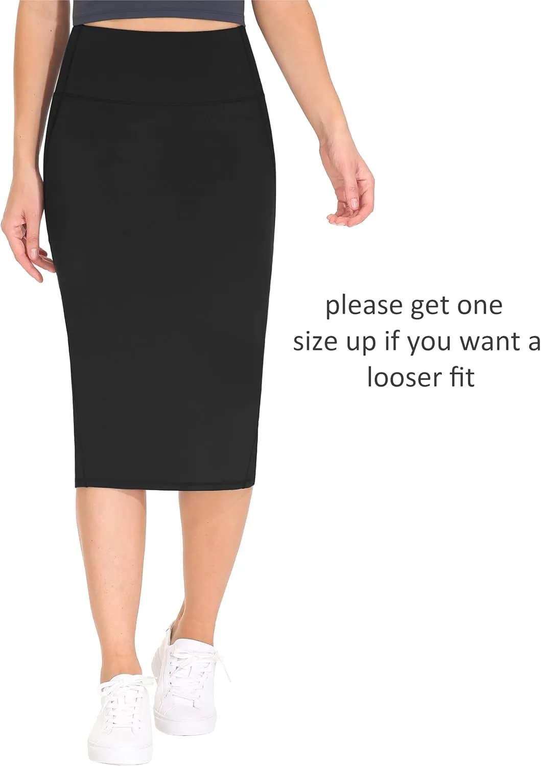 THE GYM PEOPLE Women's High Waist Tummy Control Pencil Skirts Stretchy Bodycon Midi Skirt Below Knee with Back Slit