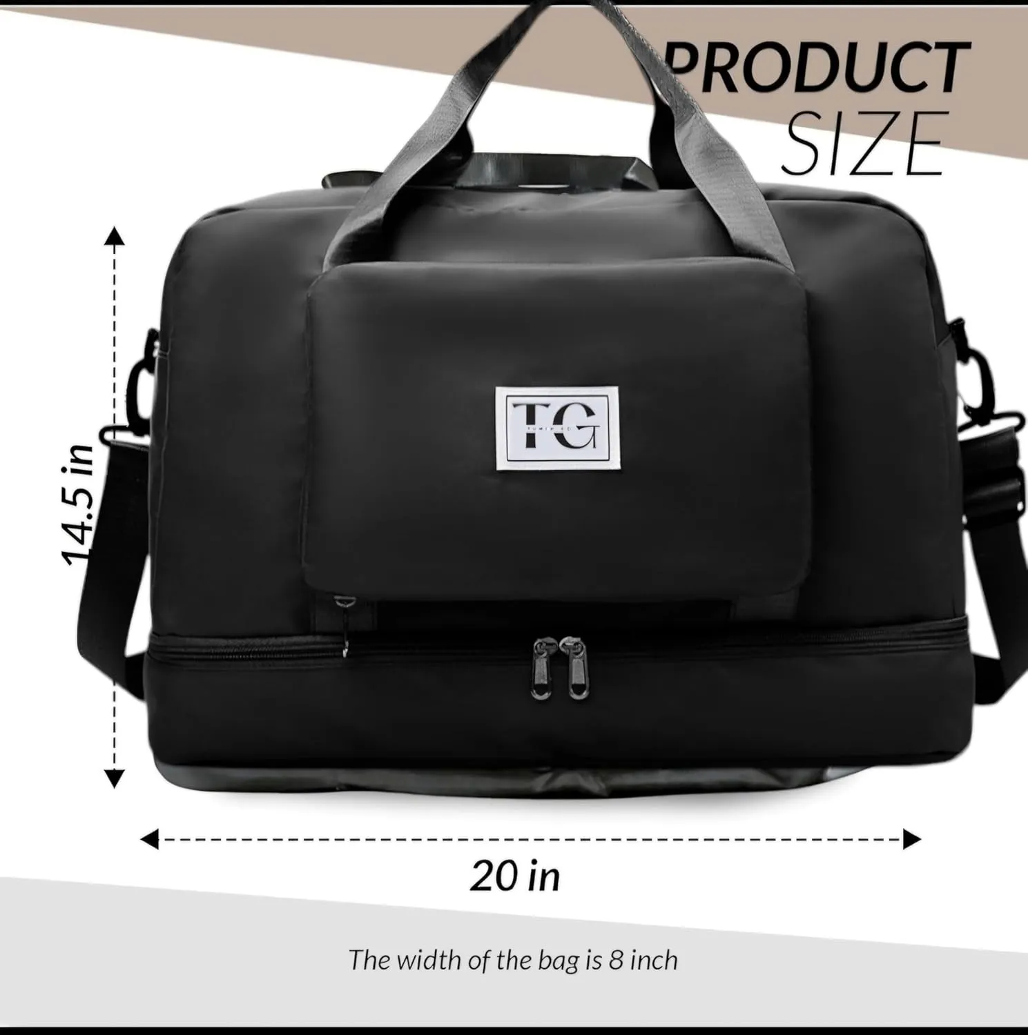 Travel Bag, Foldable Wet Dry Separation, Large Weekender Bag with Shoe Compartment, Waterproof, Carry on,Gym Bag, Luggage, Duffel Bag., Black, Foldable Duffel , Carry on , Trqvel, Gym, Bag