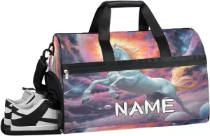 Unicorn Outer Space Universe Sports Gym Bag with Wet Pocket & Shoes Compartment Travel Duffel Bag for Women Men Custom Sports Gym Bag Personalized Overnight Stay Weekend Tote Beach Luggage