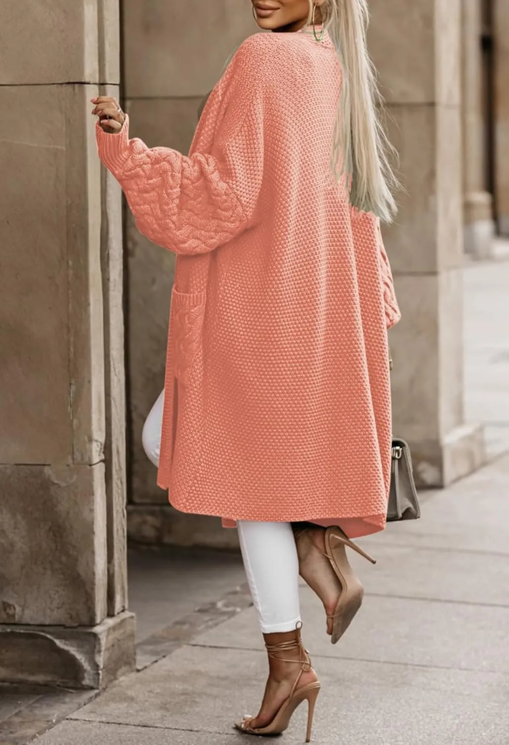 Viottiset Women's Oversized Long Cardigan Sweaters Fall Open Front Batwing Sleeve Cable Knit Cardigans with Pockets