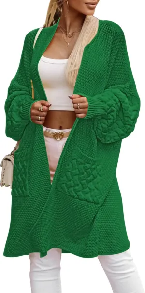 Viottiset Women's Oversized Long Cardigan Sweaters Fall Open Front Batwing Sleeve Cable Knit Cardigans with Pockets