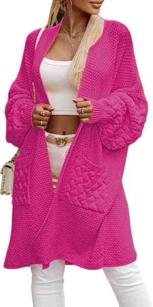 Viottiset Women's Oversized Long Cardigan Sweaters Fall Open Front Batwing Sleeve Cable Knit Cardigans with Pockets