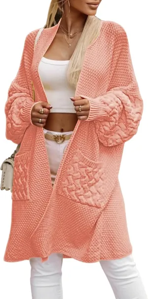 Viottiset Women's Oversized Long Cardigan Sweaters Fall Open Front Batwing Sleeve Cable Knit Cardigans with Pockets