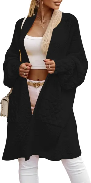 Viottiset Women's Oversized Long Cardigan Sweaters Fall Open Front Batwing Sleeve Cable Knit Cardigans with Pockets