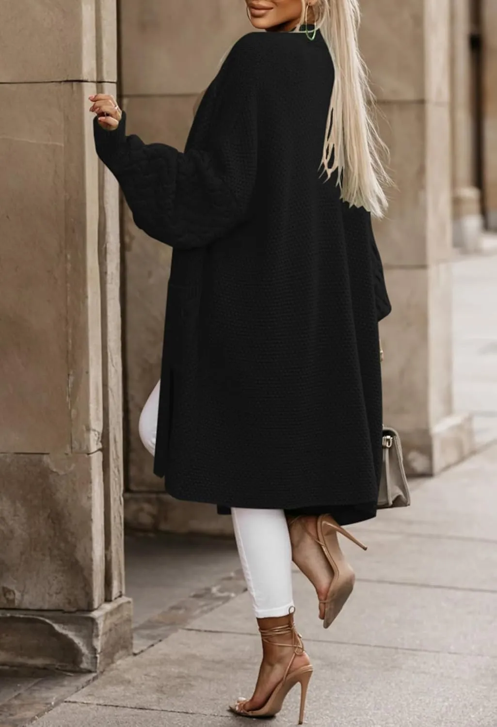 Viottiset Women's Oversized Long Cardigan Sweaters Fall Open Front Batwing Sleeve Cable Knit Cardigans with Pockets