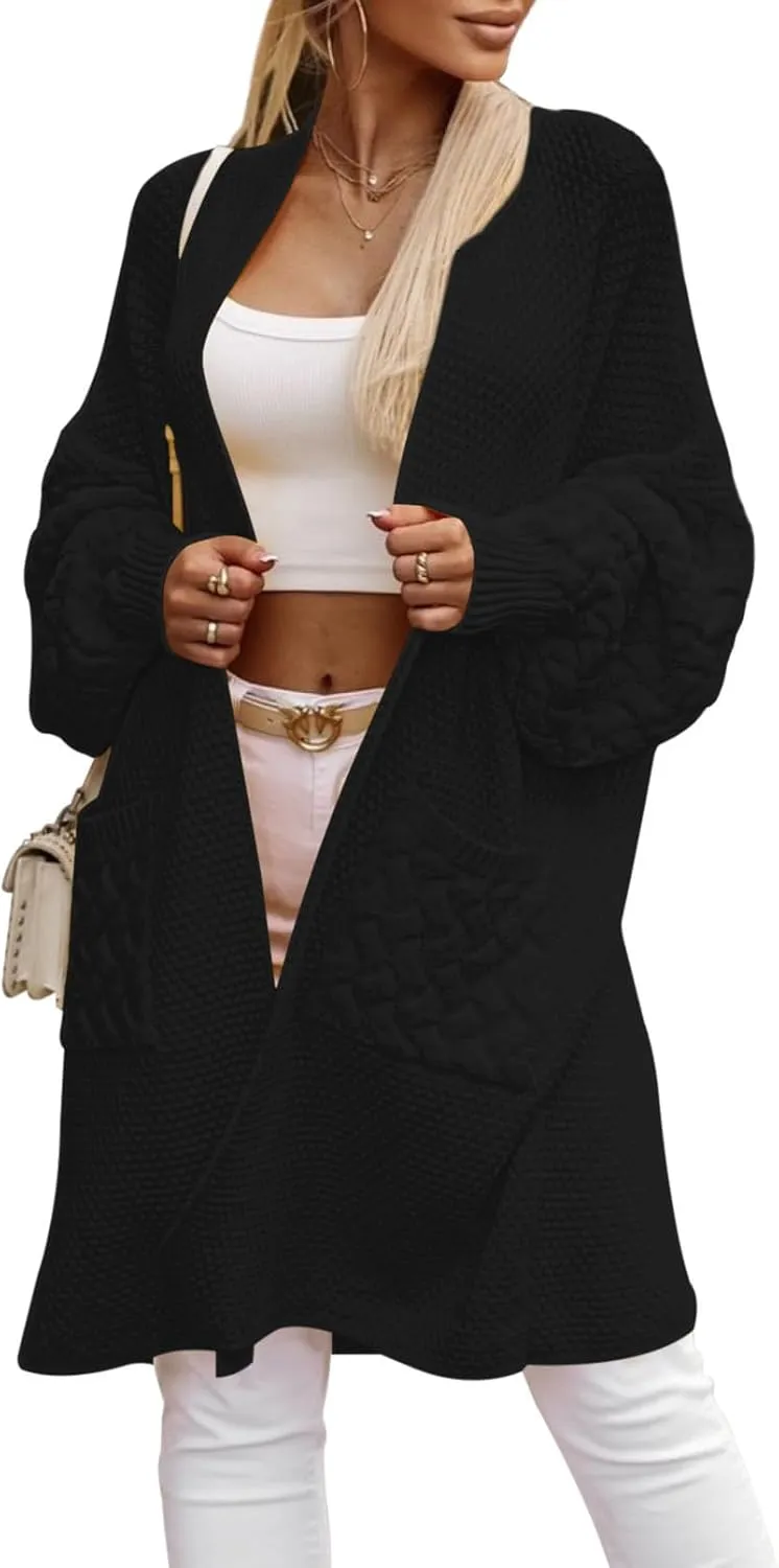 Viottiset Women's Oversized Long Cardigan Sweaters Fall Open Front Batwing Sleeve Cable Knit Cardigans with Pockets