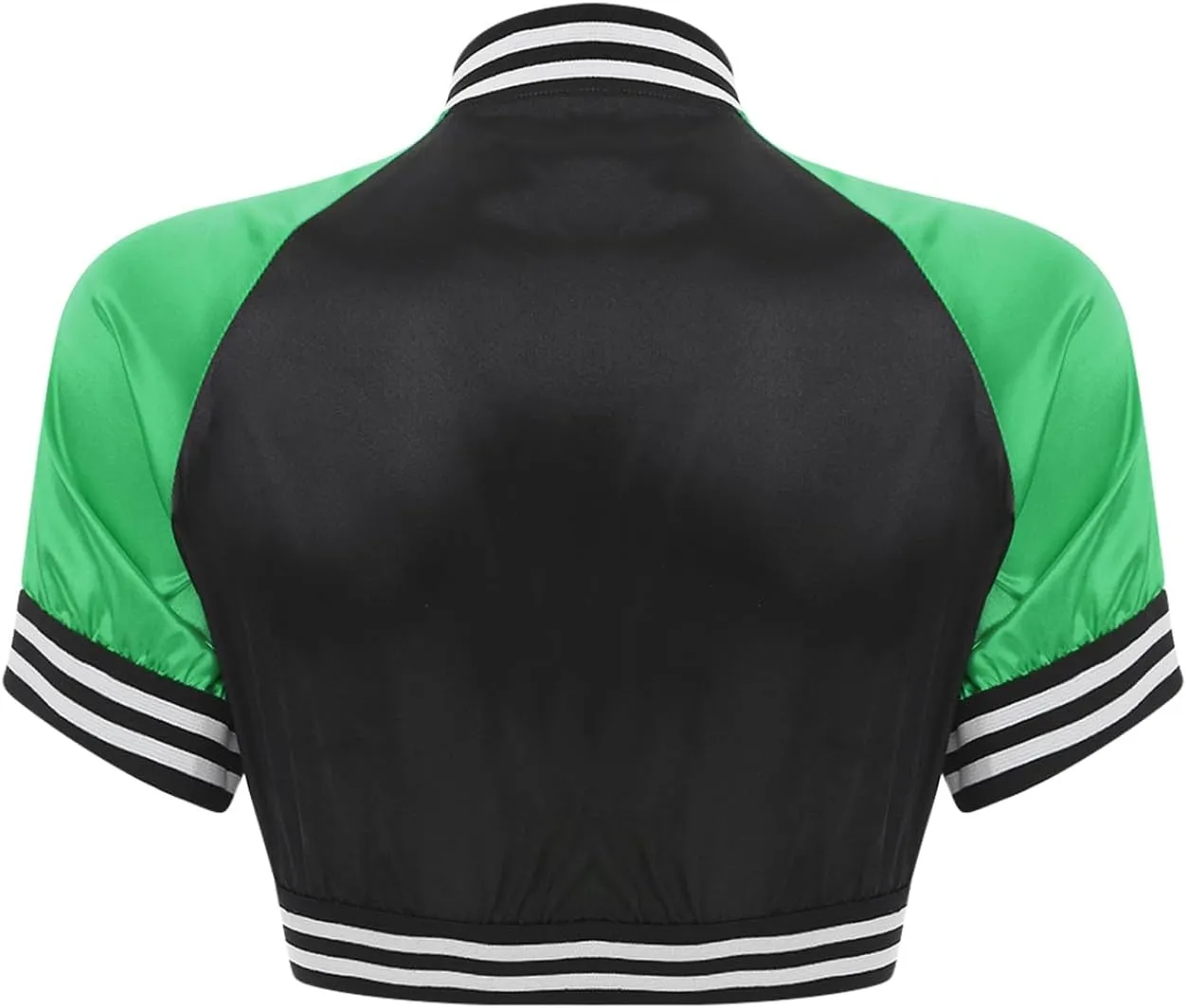 Vxuxlje Women's Short Sleeve Satin Bomber Jacket Striped Edge Button Down Cropped Varsity Jacket