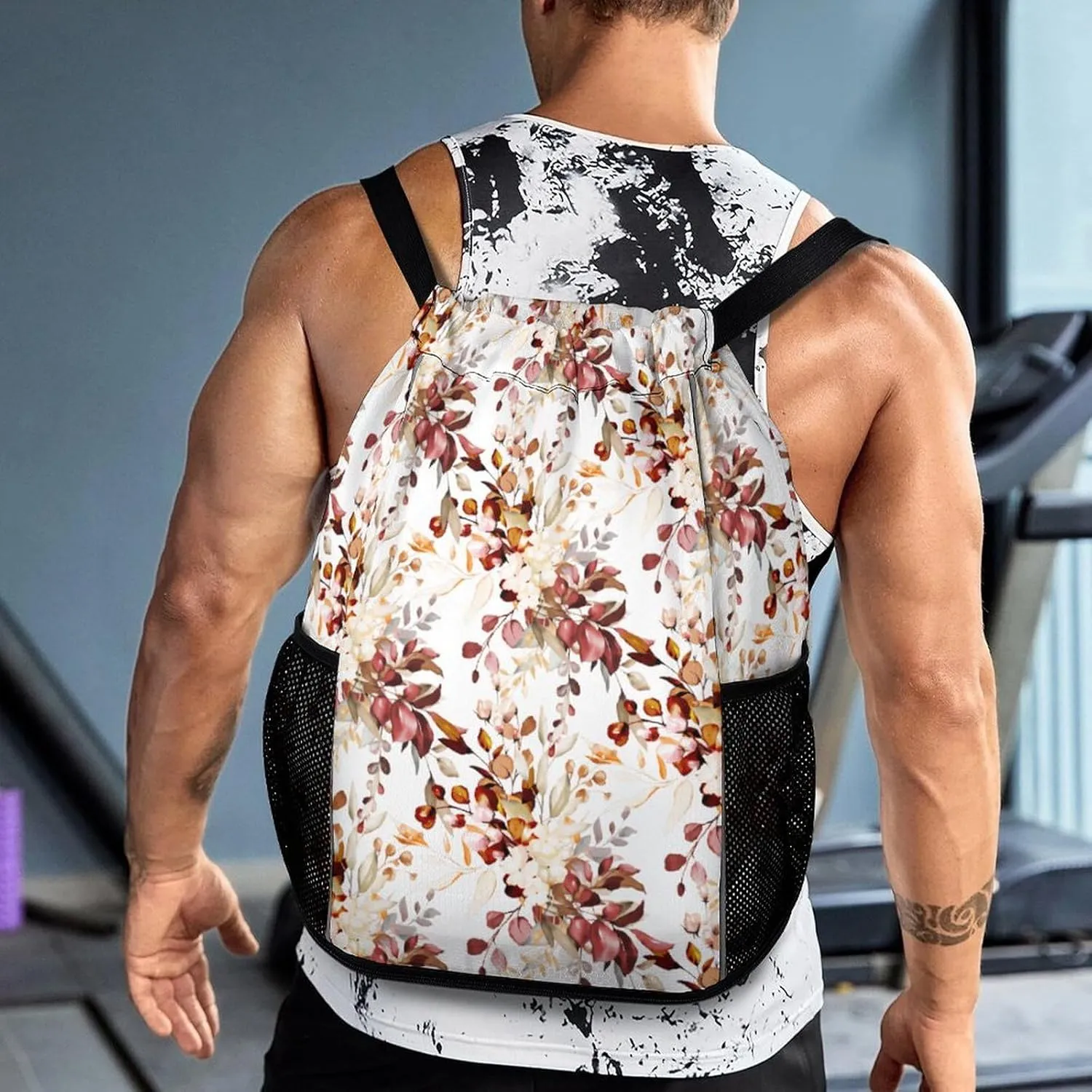 Watercolor Fall Rustic Gum Eucalyptus Sports Backpack with Large Mouth Design And Dry Wet Separation for Unisex