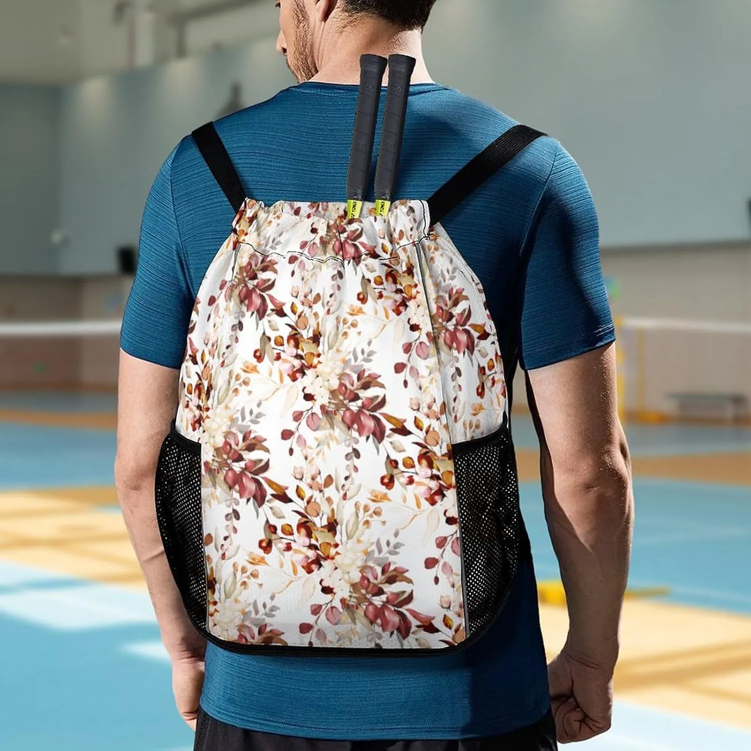 Watercolor Fall Rustic Gum Eucalyptus Sports Backpack with Large Mouth Design And Dry Wet Separation for Unisex