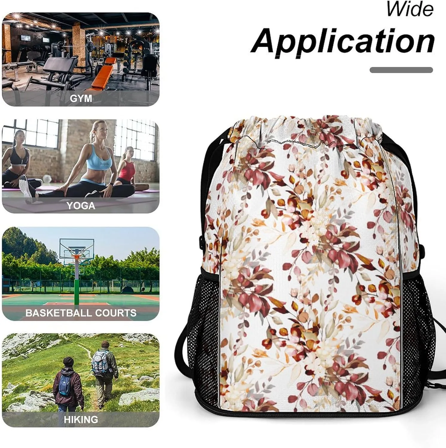 Watercolor Fall Rustic Gum Eucalyptus Sports Backpack with Large Mouth Design And Dry Wet Separation for Unisex