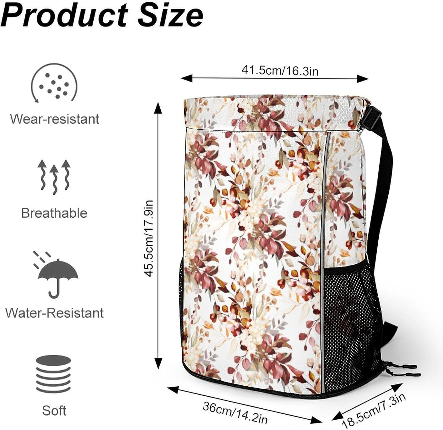Watercolor Fall Rustic Gum Eucalyptus Sports Backpack with Large Mouth Design And Dry Wet Separation for Unisex