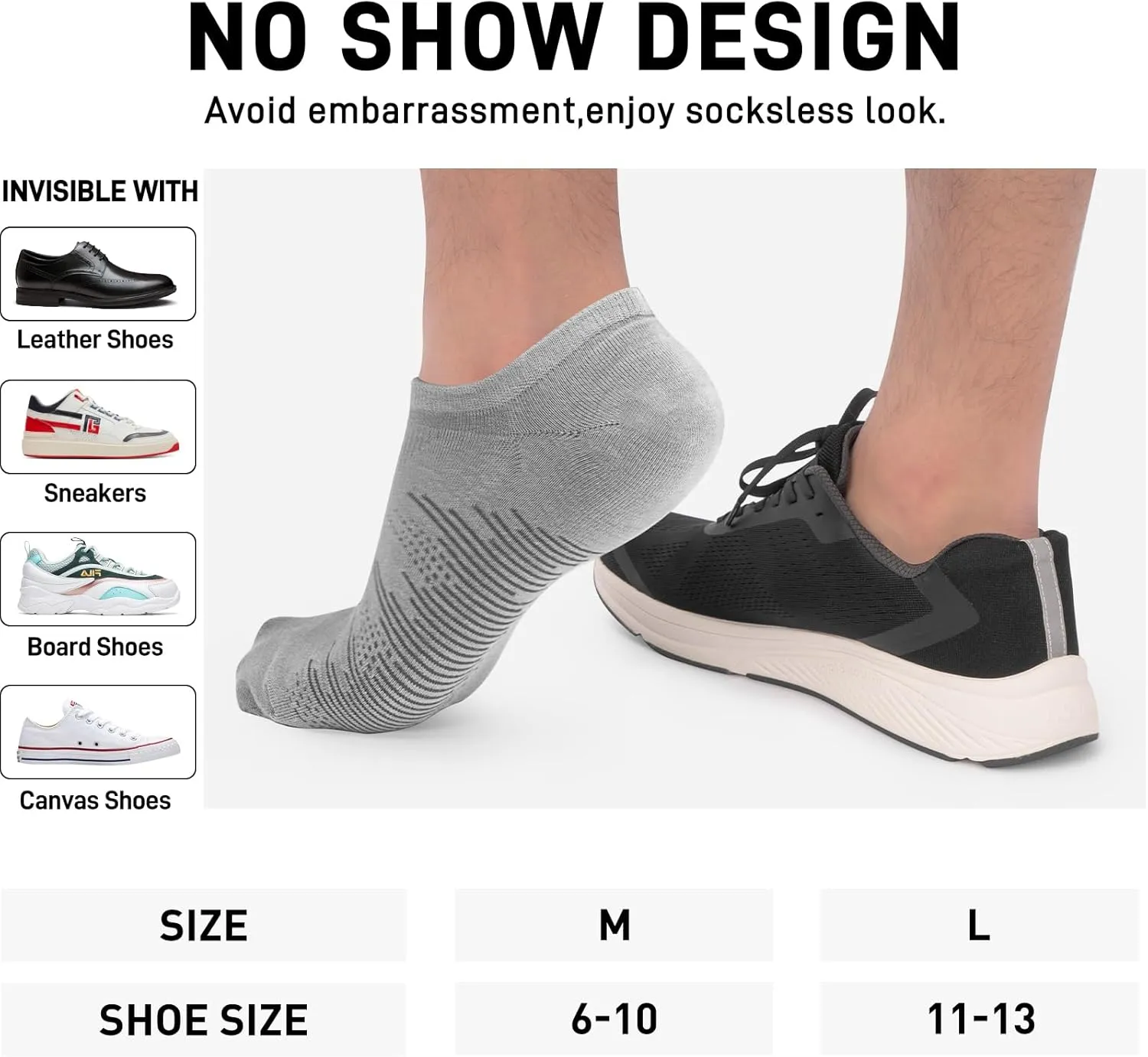 wernies No Show Socks Men 10 Pairs Ankle Low Cut Cotton Men Socks with Non Slip Grips 6-10/11-13