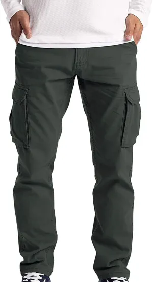 Wide Leg Hiking Pants for Men Zip Up Stretch Lightweight Outdoor Cargo Pants Multi Pockets Relaxed Fit Casual Sweatpants