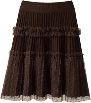 Woman A-Line Short Skirts Autumn Winter High Waist Pleated Lace Mini Skirt