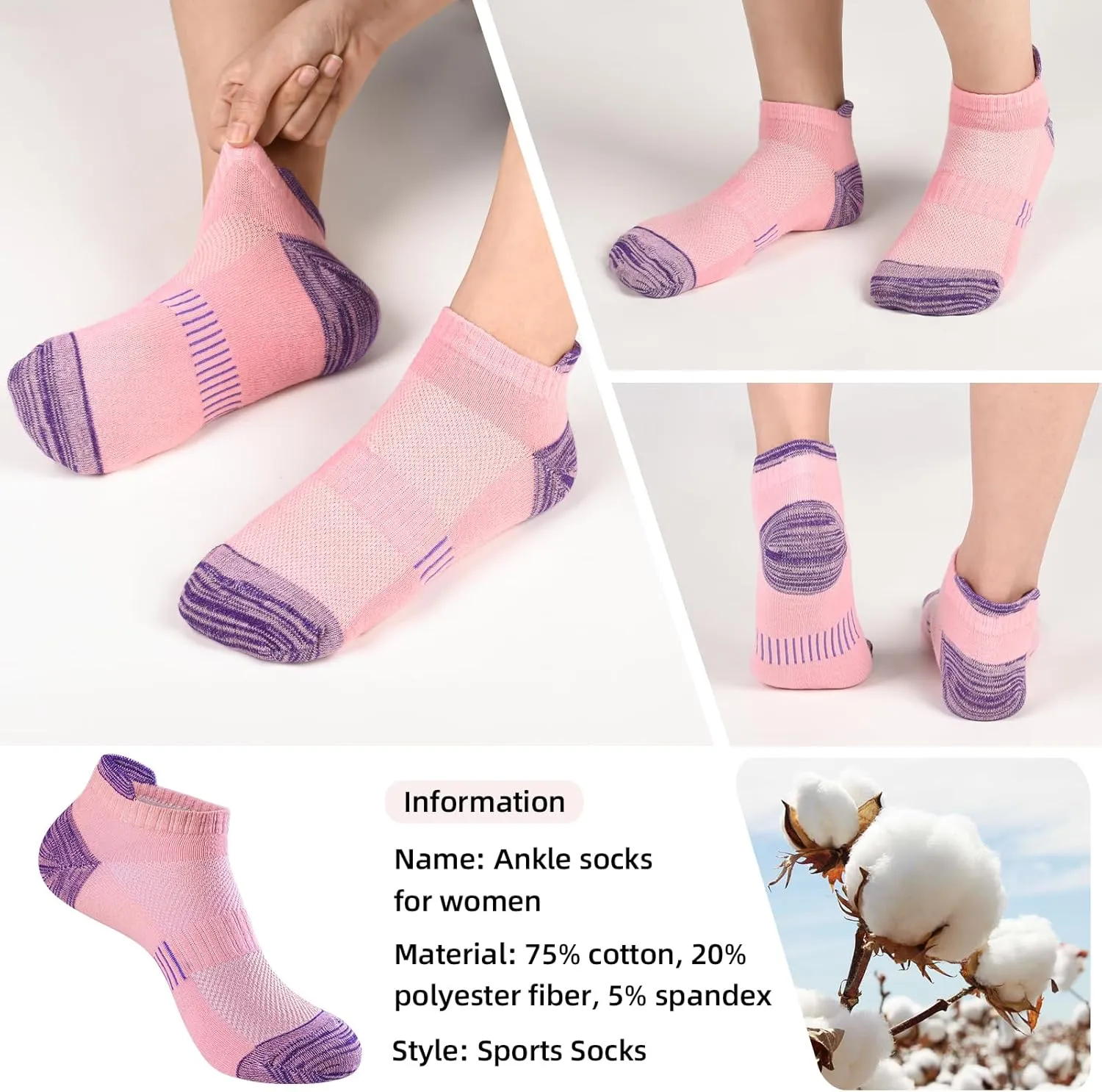 Women Ankle Socks Athletic Thick Cushioned Running anti blister socks women 5 Pair Pack