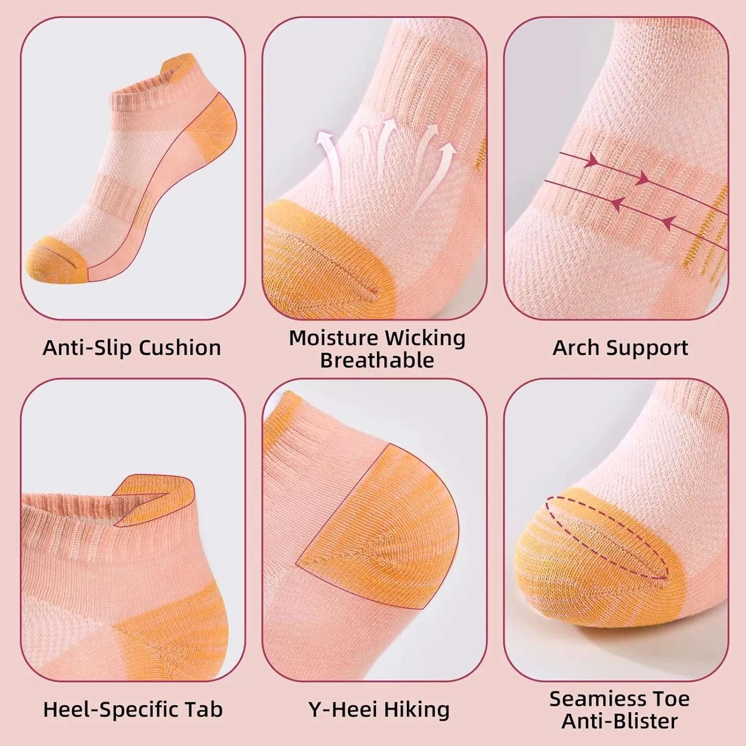 Women Ankle Socks Athletic Thick Cushioned Running anti blister socks women 5 Pair Pack