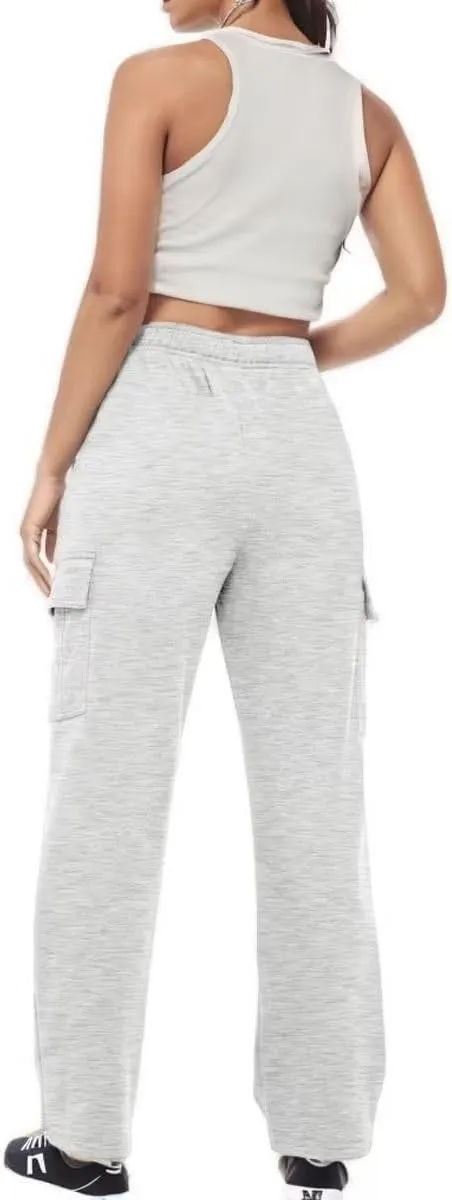 Women Cargo Sweatpants Casual Wide Leg Sweats Pants Dressy Elastic High Waist Active Lounge Trousers with Pockets