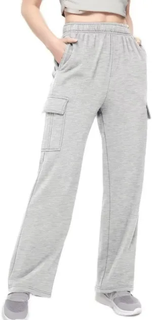Women Cargo Sweatpants Casual Wide Leg Sweats Pants Dressy Elastic High Waist Active Lounge Trousers with Pockets