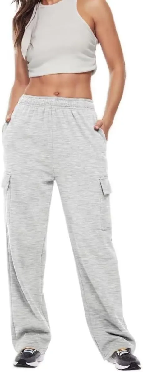 Women Cargo Sweatpants Casual Wide Leg Sweats Pants Dressy Elastic High Waist Active Lounge Trousers with Pockets