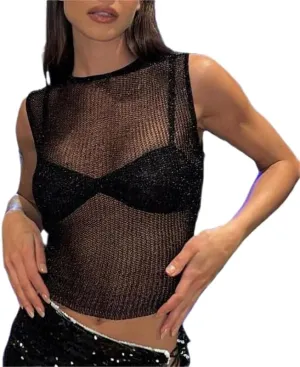 Women Floral Lace Tank Top Y2k Sexy Mesh See Through Cami Top Sleeveless Slim Fit Vest Top Summer Streetwear