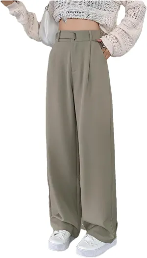 Women High Waist Suit Pants Wide Leg Full Pants Summer Elegant Straight Loose Trousers