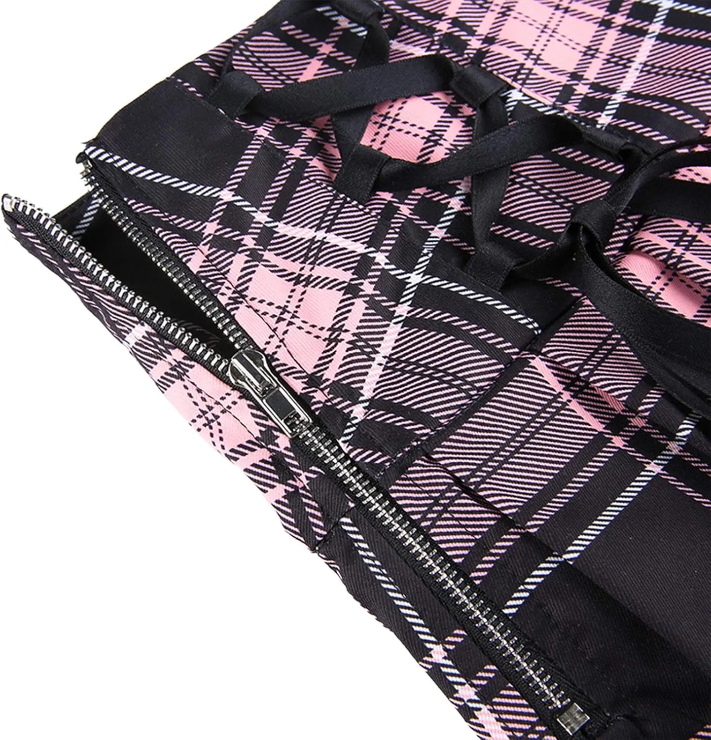 Women Lace Patchwork Pleated Skirt High Waist Gothic Short Skirt Ruffle Plaid A-Line Mini Skirt E-Girl Streetwear