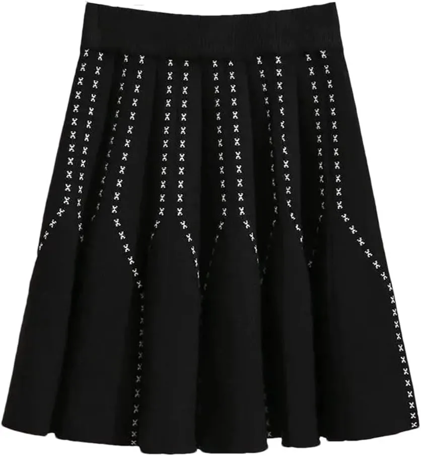 Women Pleated Knitted Mini Skirts Autumn Winter Elastic Waist Vintage Harajuku Sexy Skirt
