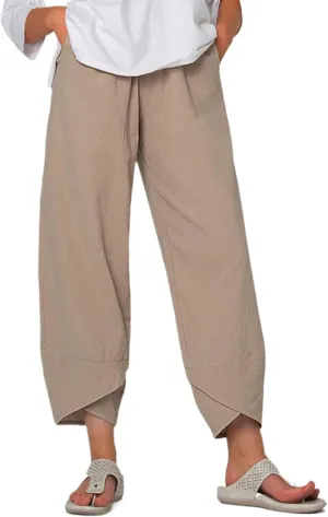 Women Plus Size Solid Color Wide Leg Pants Linen Capri Cropped Baggy Pants Vintage Harem Trouser with Pockets