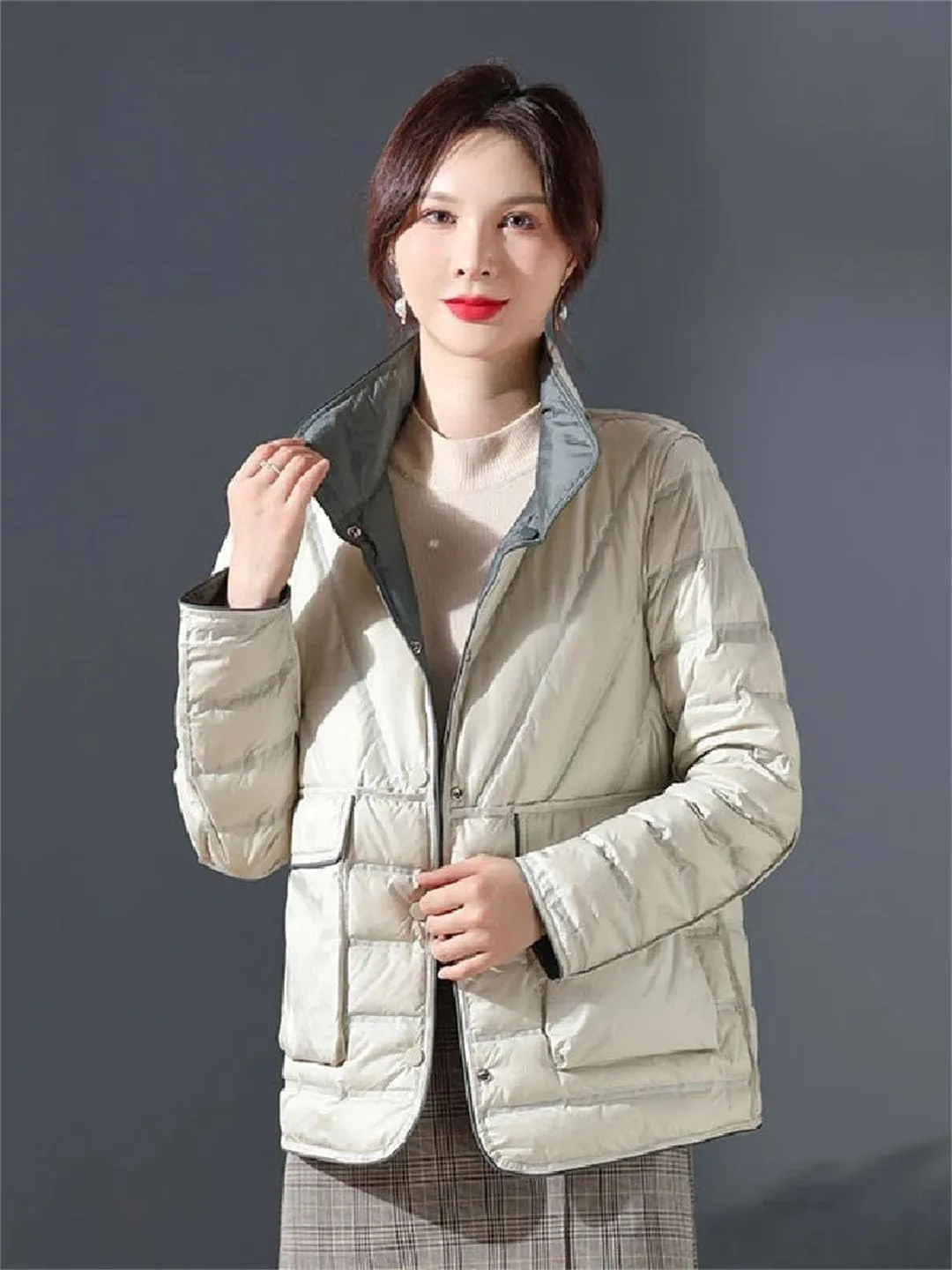 Women Puffer Jacket White Duck Down Ultra Lightweight Parkas Short Coat