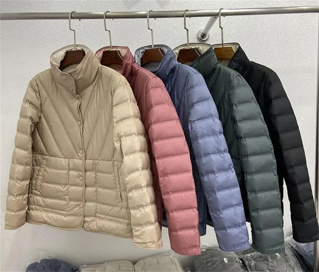 Women Puffer Jacket White Duck Down Ultra Lightweight Parkas Short Coat