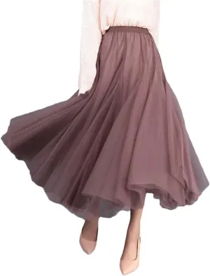 Women Solid High Waist Tulle Mesh Loose A-Line Skirts