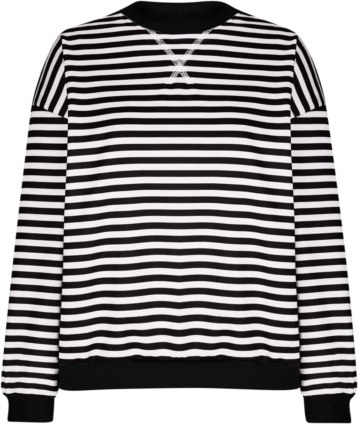 Women Sweatshir Striped Oversized Long Sleeve Crewneck Hoodies Shirt 2024 Fall Pullover Top Trendy Preppy Clothes