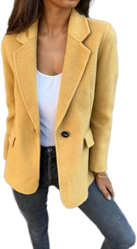 Women Wool Blend Shackets Jacket Lightweight Notched Lapel Open Front Tweed Blazer Pea Coats for Women 2024
