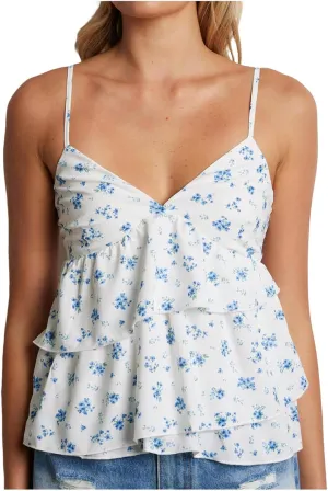 Women Y2k Floral Camisole Sleeveless V Neck Flowy Peplum Cami Top Sexy Ruffle Babydoll Tank Tops Summer Streetwear
