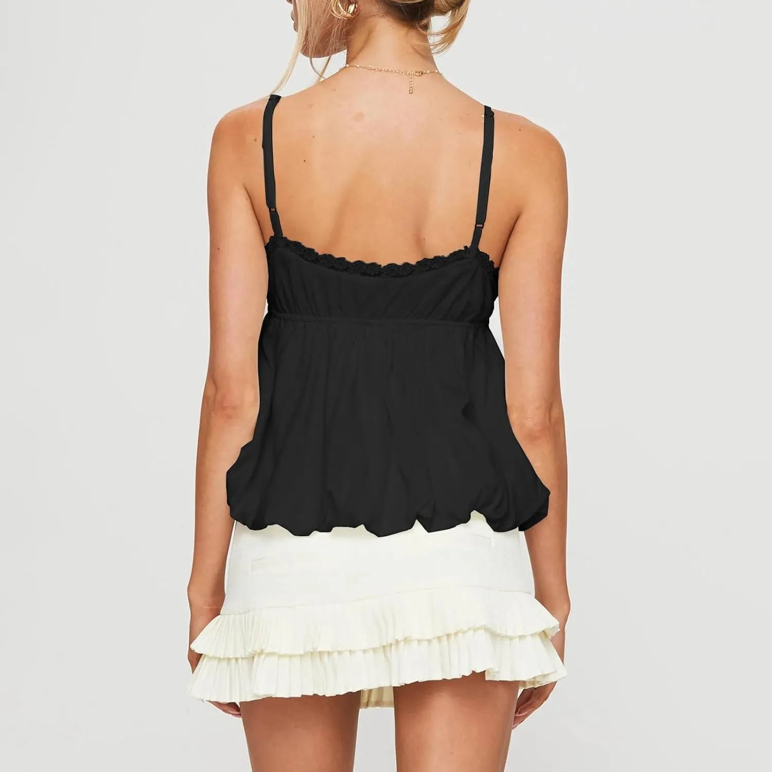 Women Y2k Floral Camisole Sleeveless V Neck Flowy Peplum Cami Top Sexy Ruffle Babydoll Tank Tops Summer Streetwear