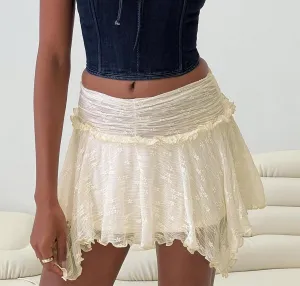 Women Y2k Lace Mini Skirts Low Waist Ruffle Half Slip Skirt Lace Pleated Tiered Short Skirts Layered Flowy Underskirt