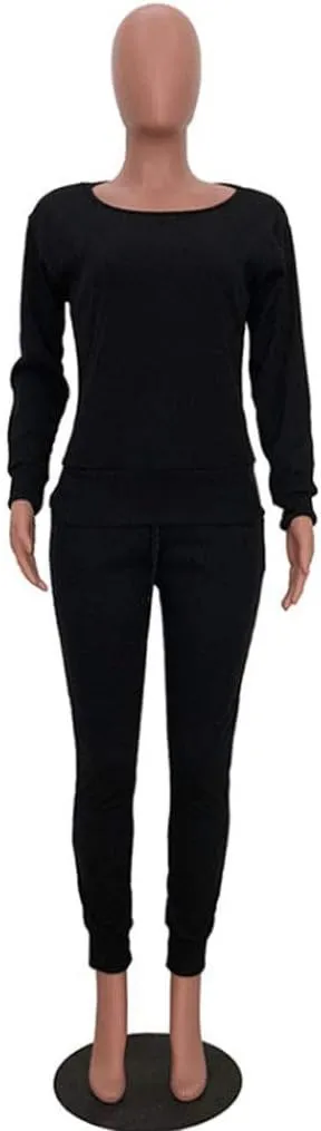 Women's 2 Piece Knit Lounge Sets Sweatsuit Outfit Solid Crewneck Long Sleeve Pullover Tops and Pants Tracksuit