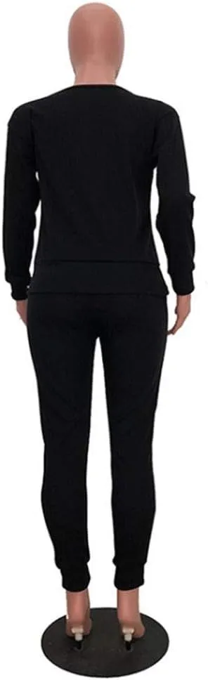 Women's 2 Piece Knit Lounge Sets Sweatsuit Outfit Solid Crewneck Long Sleeve Pullover Tops and Pants Tracksuit