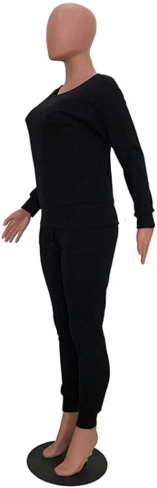 Women's 2 Piece Knit Lounge Sets Sweatsuit Outfit Solid Crewneck Long Sleeve Pullover Tops and Pants Tracksuit